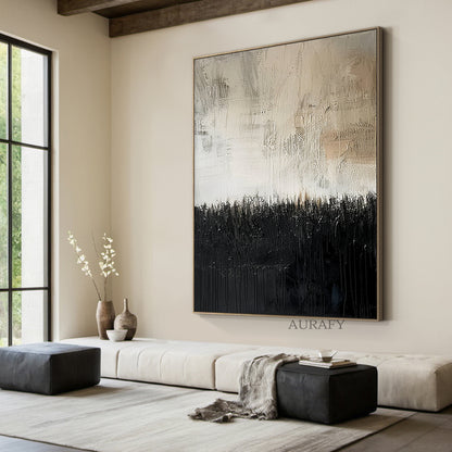 General Abstract Art White Beige Black Scratch Mottled Texture Paint Drips Modern Organic AURA482