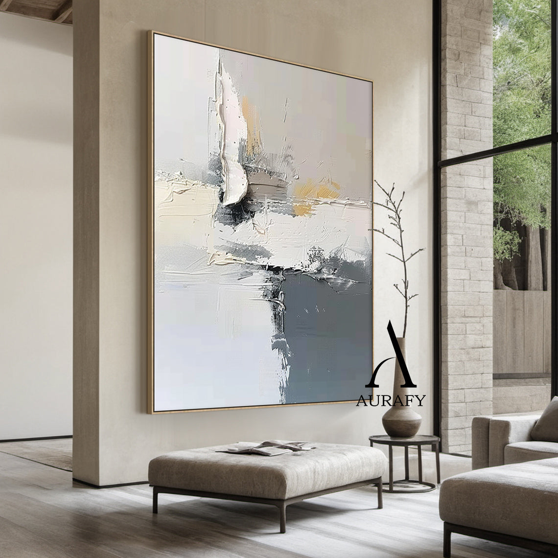 Minimalist Gray White Wall Art Wabi-Sabi Knife Stroke Plaster Textured Japandi Abstract Handcrafted Home Decor AURA543