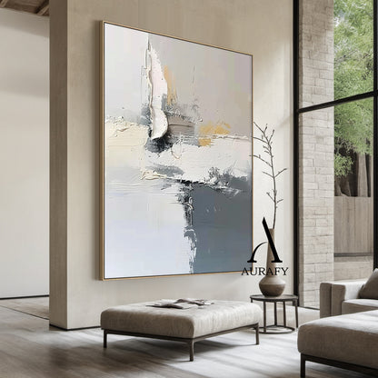 Minimalist Gray White Wall Art Wabi-Sabi Knife Stroke Plaster Textured Japandi Abstract Handcrafted Home Decor AURA543