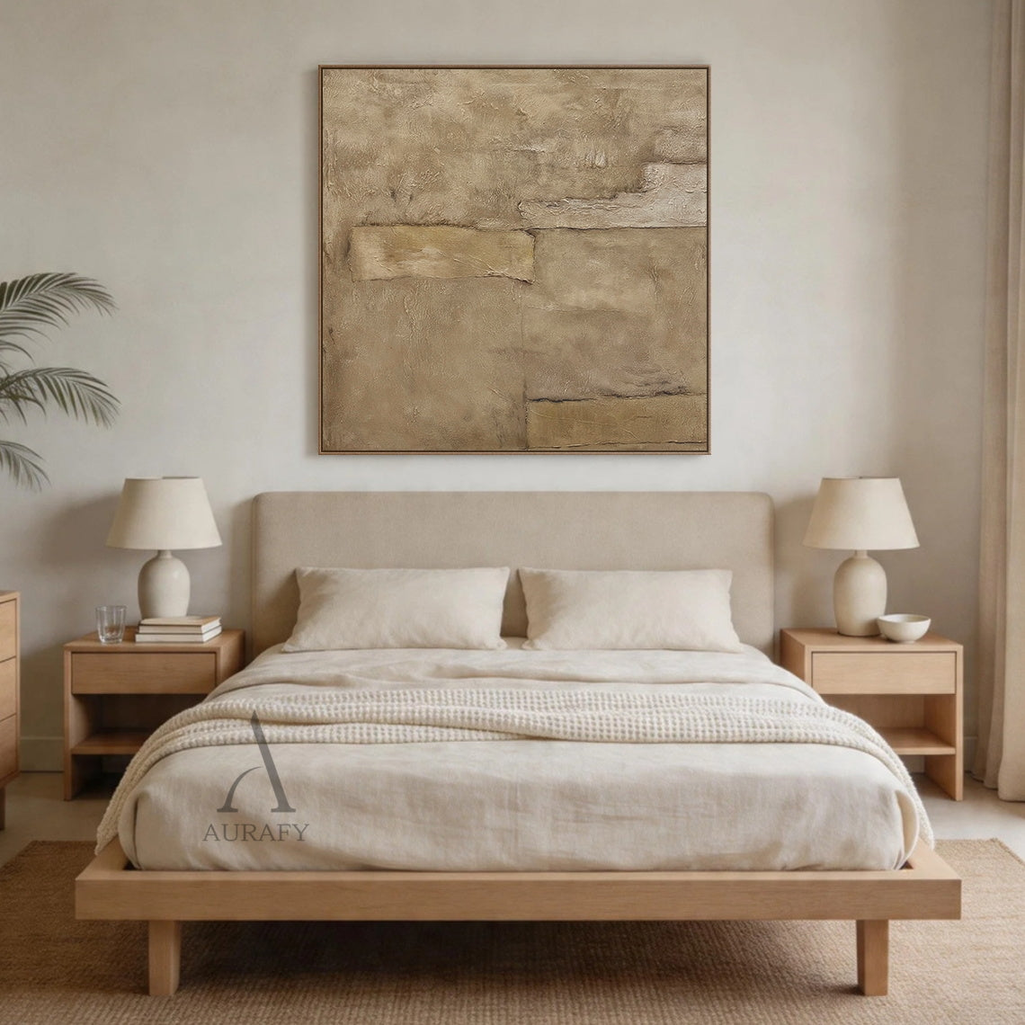 Wabi-Sabi Beige Abstract Plaster Textured Japandi Minimalist Luxe Tactile Knife Stroke Canvas Wall Art AURA736