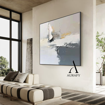 Minimalist Gray White Wall Art Wabi-Sabi Knife Stroke Plaster Textured Japandi Abstract Handcrafted Home Decor AURA543