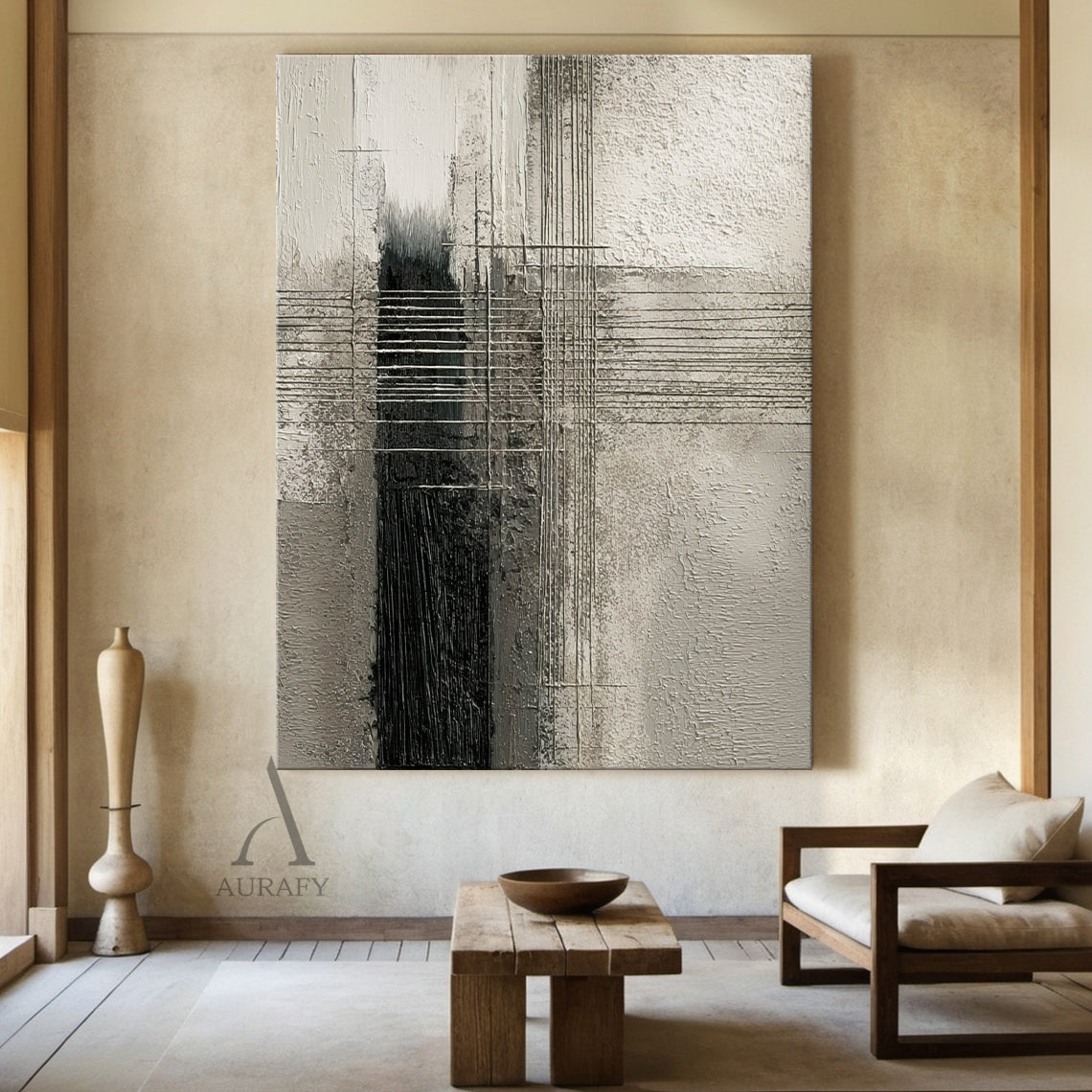 Abstract Gray Textured Art Tactile Surface Striated Lines Industrial Plaster Abstract Wall Decor AURA595