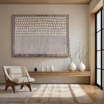 General Abstract Brown Gray Handcrafted Impasto Tactile Art with Linear and Organic Patterns AURA601