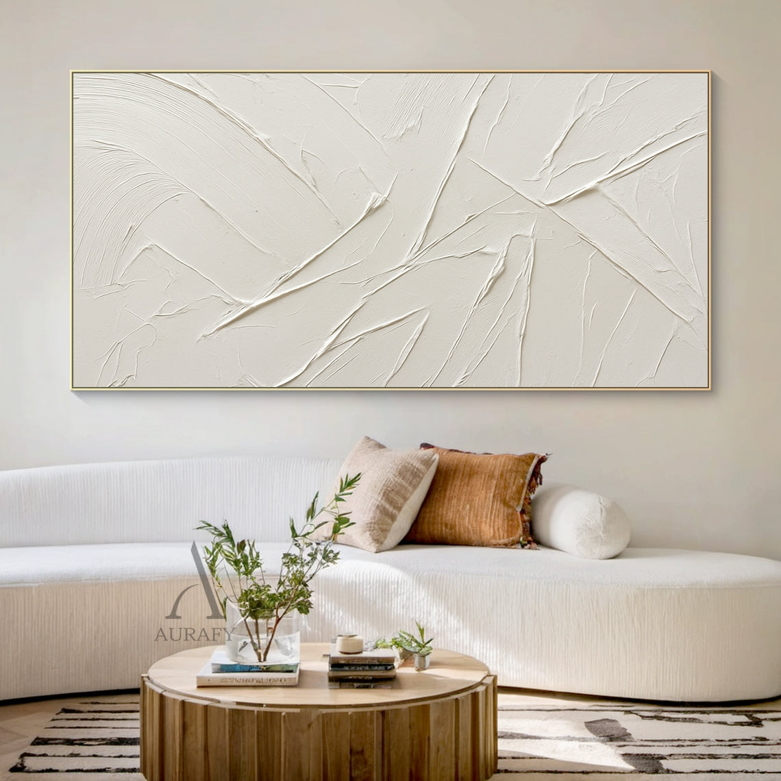 Minimalist Beige Wall Art Plaster Textured Knife Strokes Wabi Sabi Japandi Tactile Abstract Canvas Decor AURA725