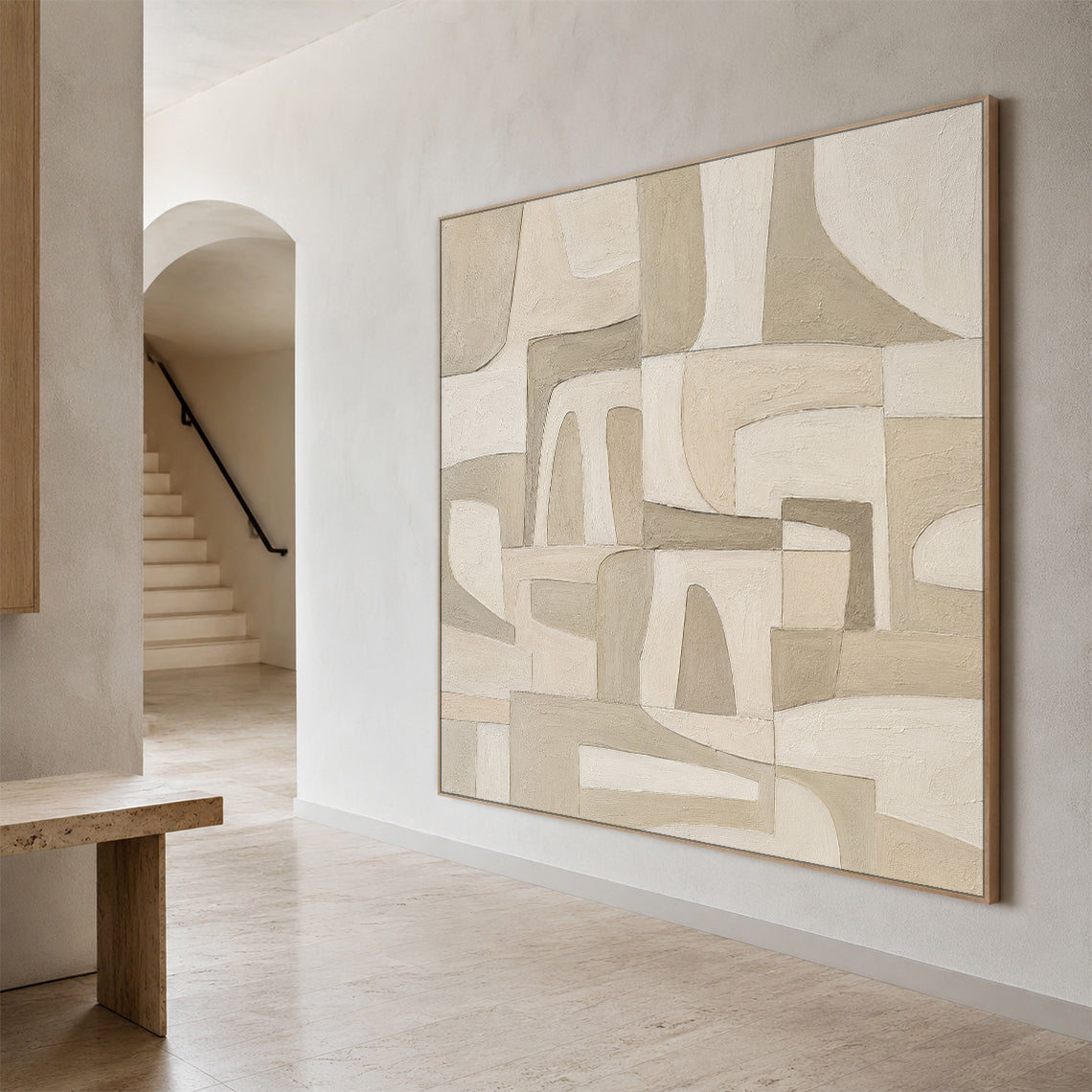 Beige Plaster Textured Japandi Minimalist Wall Art Tactile Sculpted Canvas Neutral Modern Organic Artwork AURA757