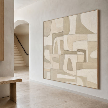 Beige Plaster Textured Japandi Minimalist Wall Art Tactile Sculpted Canvas Neutral Modern Organic Artwork AURA757