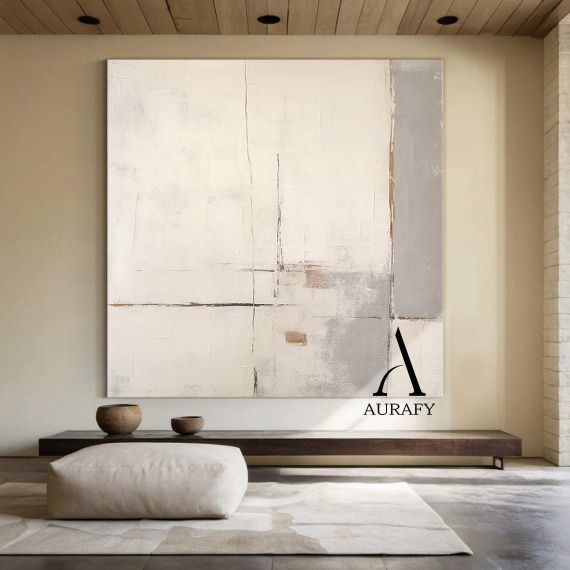 Minimalist Wall Art Beige Japandi Tactile Plaster Mottled Texture Brushstroke Abstract Art AURA548