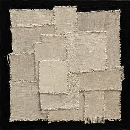 3D Textured Beige Black Sculpted Canvas Plaster Tactile Minimalist Luxe Wall Painting AURA759