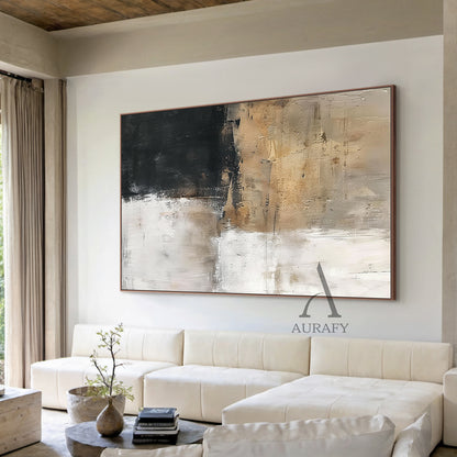 Abstract Neutral Wall Art Impasto Brushstrokes Scraped Tactile White Brown Black Modern Textured Canvas AURA503