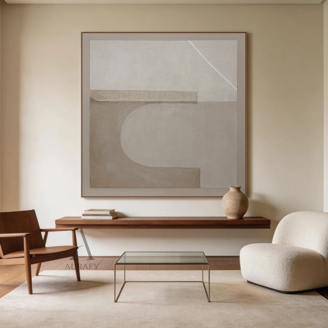 Beige Abstract Wabi-Sabi Plaster Textured Japandi Minimalist Luxe Tactile Canvas Modern Organic Wall Artwork AURA731