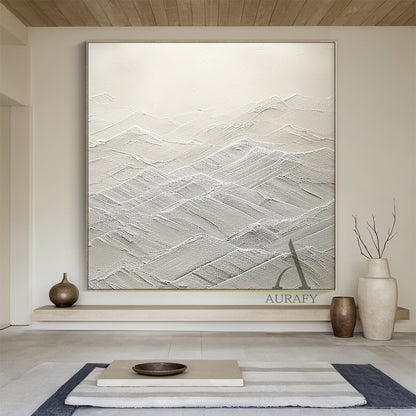 White Abstract Art High-Relief Tactile Knife Strokes Modern Minimalist Luxe Textured Canvas AURA500