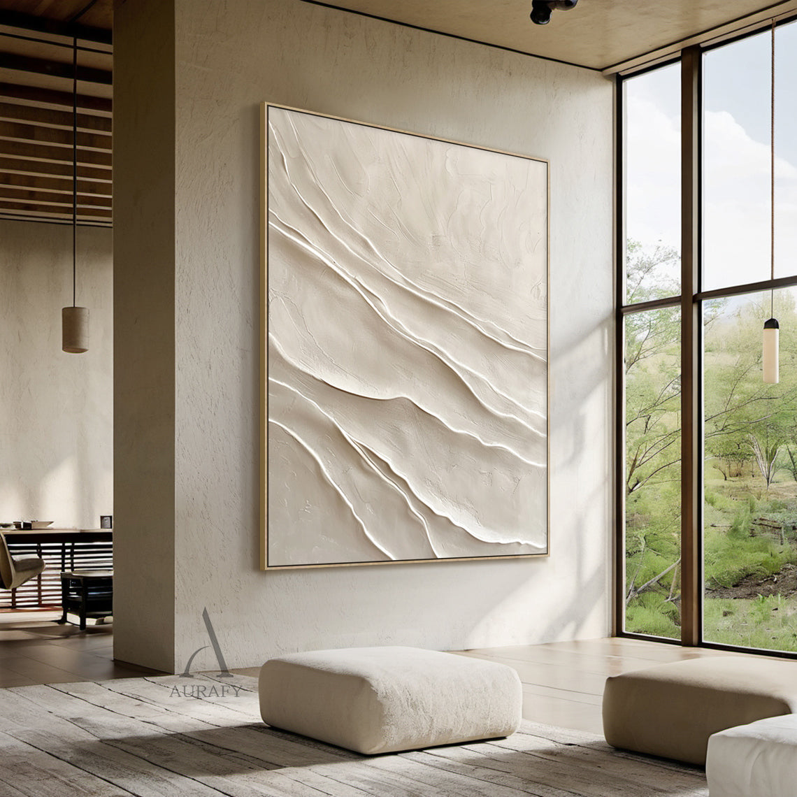 Modern 3D Textured Beige Painting for Living Room Wall Decor AURA294