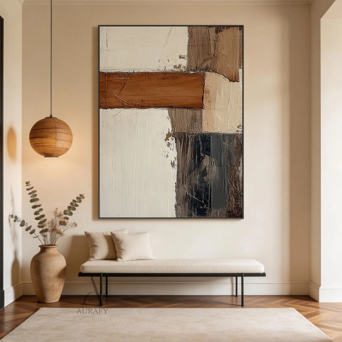 Modern Abstract Brown Beige Wall Art for Home Decor AURA354
