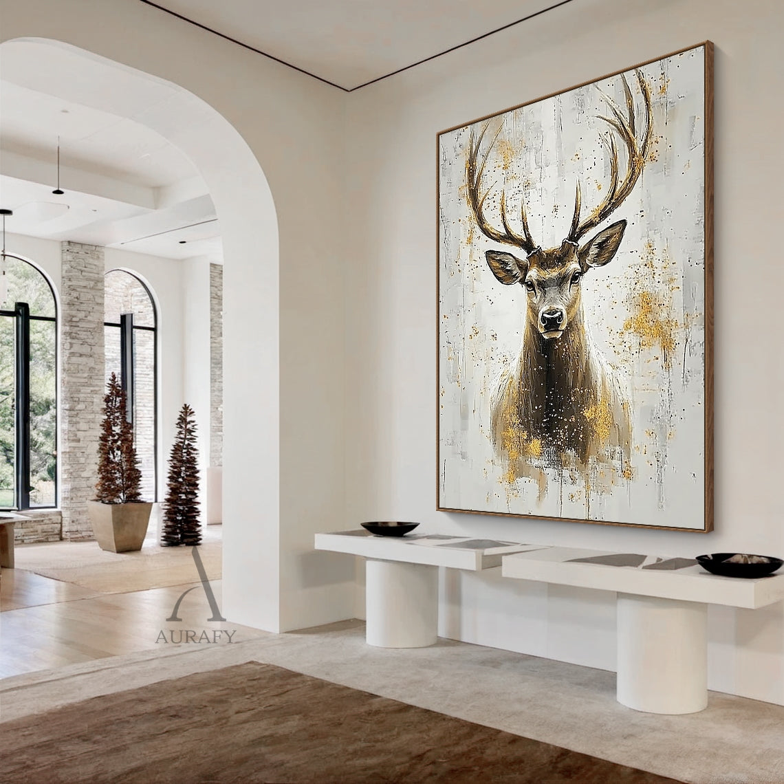 Stag Portrait Wall Art with Gold Accents - AURA653