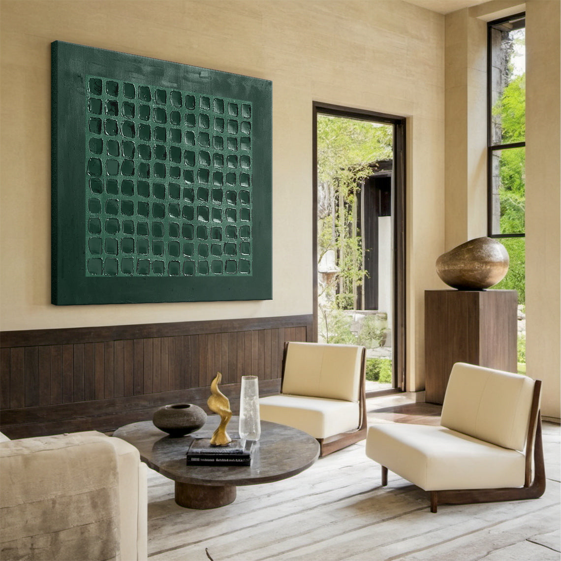 Emerald Grid-Green Abstract Geometry Texture Field-AURA136