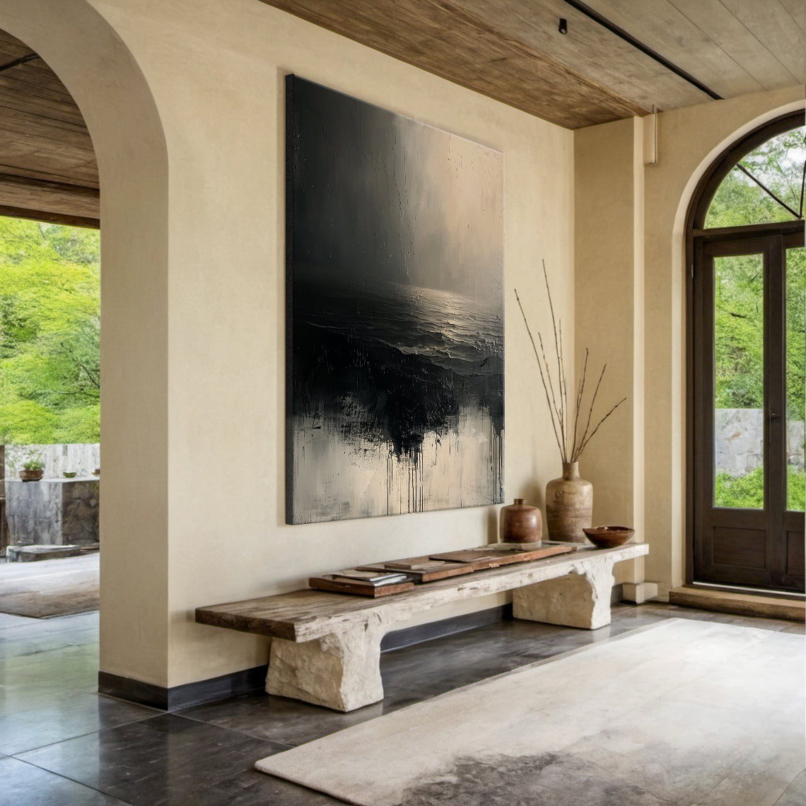 Silent Horizon-Black Abstract Field-AURA141