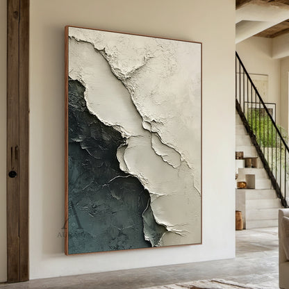 Abstract Landscape Art Impasto Cracked Texture Beige Black Wabi-Sabi Tactile Canvas Wall Decor AURA440