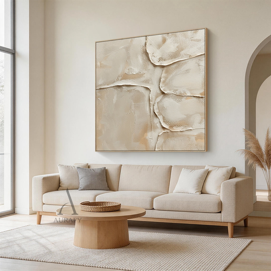 Quiet Layers, Warm Beige Sculpted Plaster Wall Art AURA862
