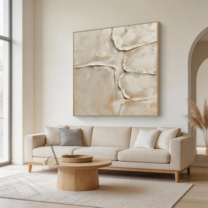 Quiet Layers, Warm Beige Sculpted Plaster Wall Art AURA862