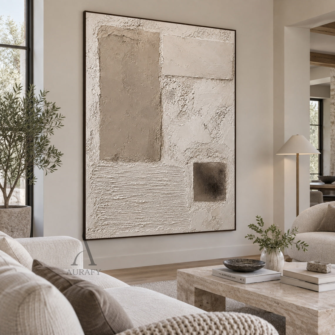 Plaster Rhythm, Beige Ridged and Cracked 3D Wall Art AURA867