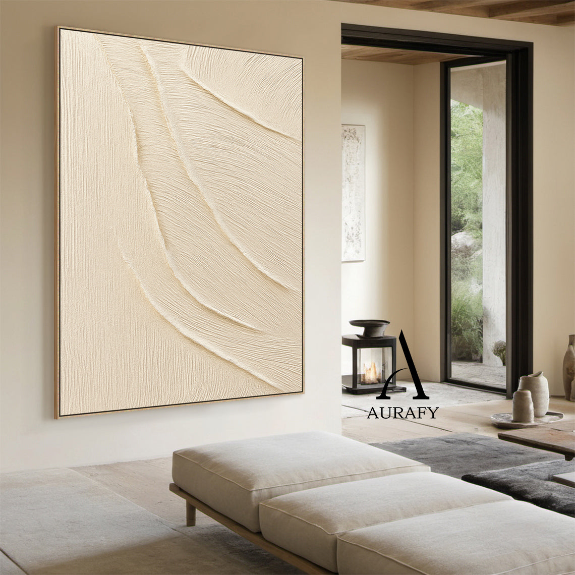 3D Textured Beige Abstract Art Tactile Surface Sculpted Wave Minimalist Luxe Japandi Wall Decor AURA528