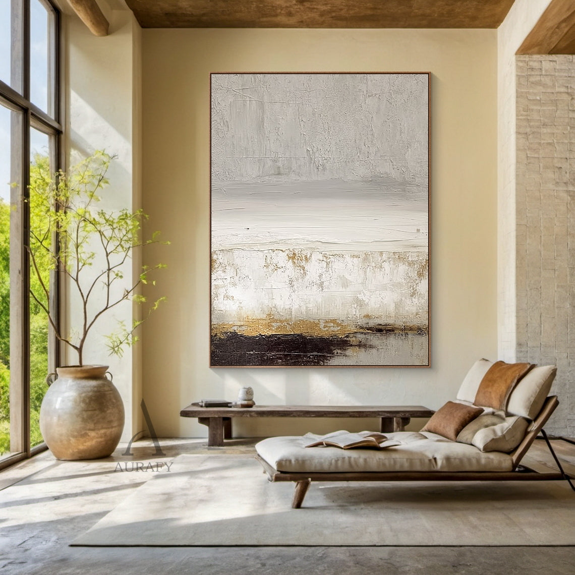 Soft Neutral Horizon Abstract Wall Art - AURA691
