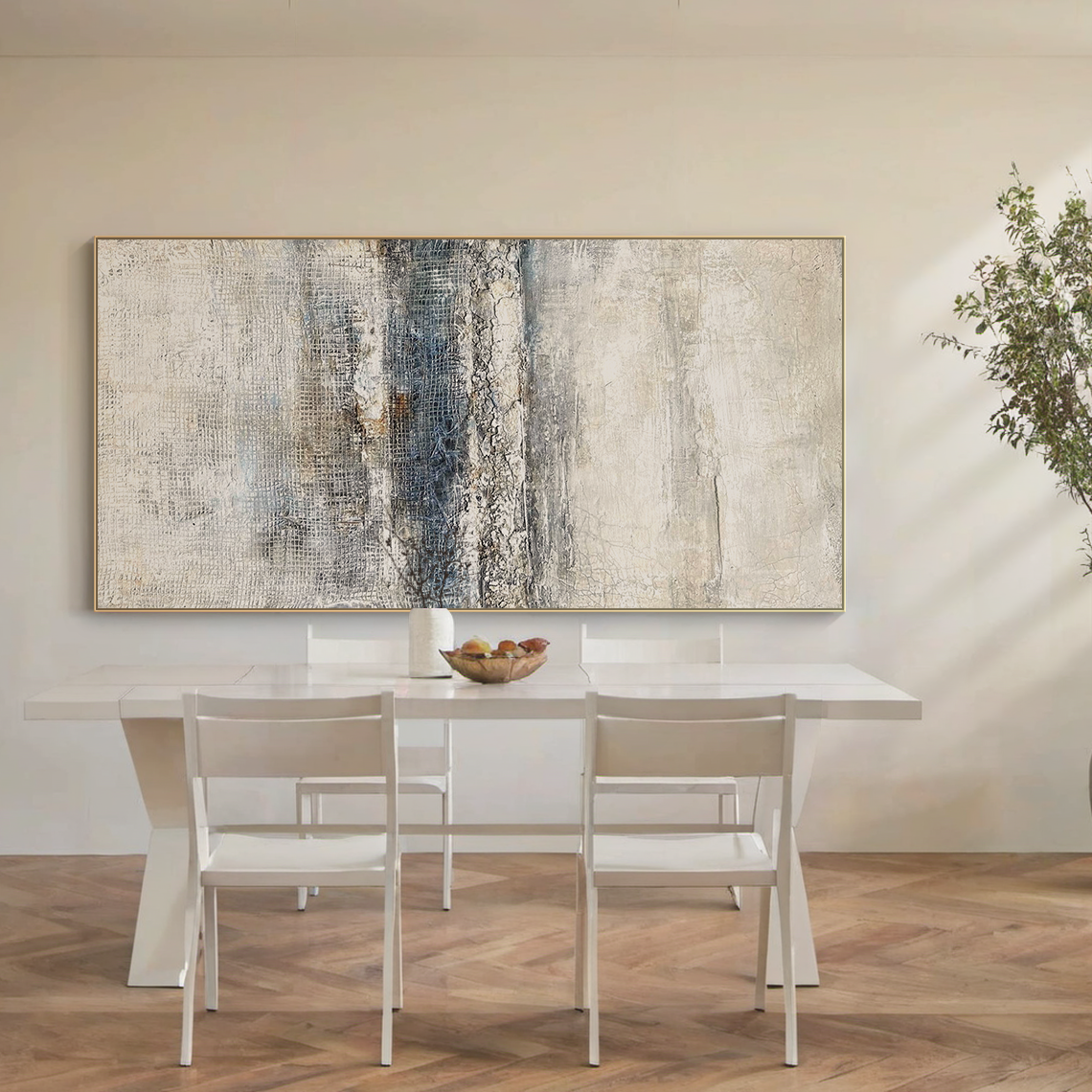 Frozen Silence – White & Grey Wabi-Sabi Textured Wall Art – AURA036(Horizontal)