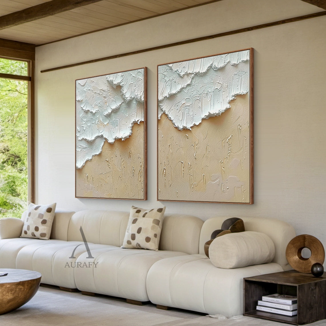 Minimalist White Wave Wall Art Set of 2 - AURA675