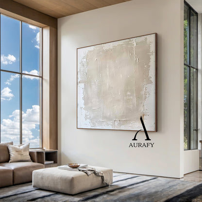 Minimalist Wall Art Beige Impasto Sculpted Canvas Tactile Surface Wabi-Sabi Japandi Interior Style AURA549