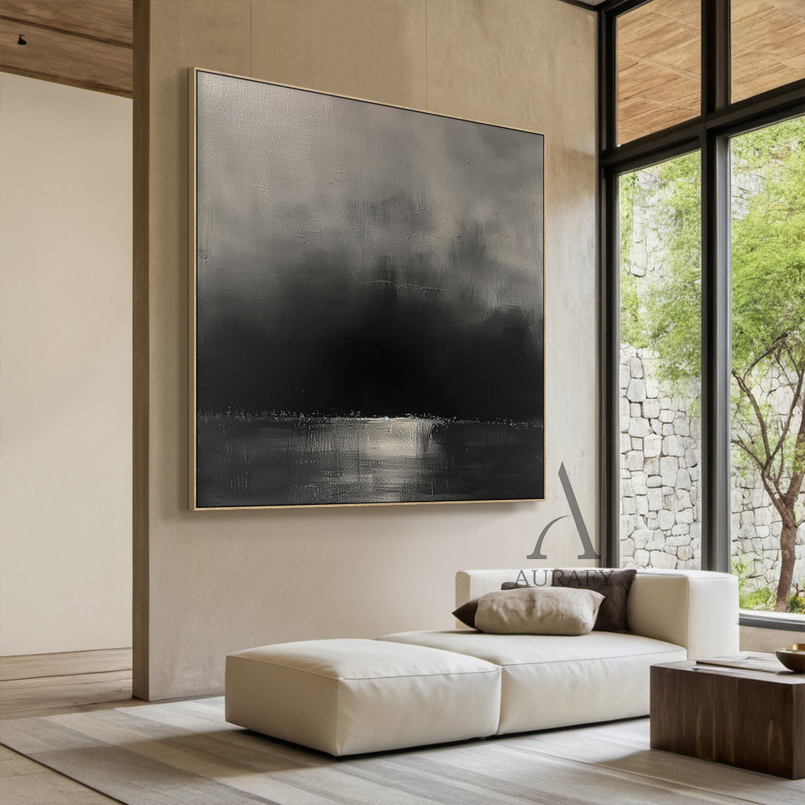 Black Abstract Art with Knife Strokes Tactile Surface Monochrome Minimalist Luxe Sculpted Canvas AURA472