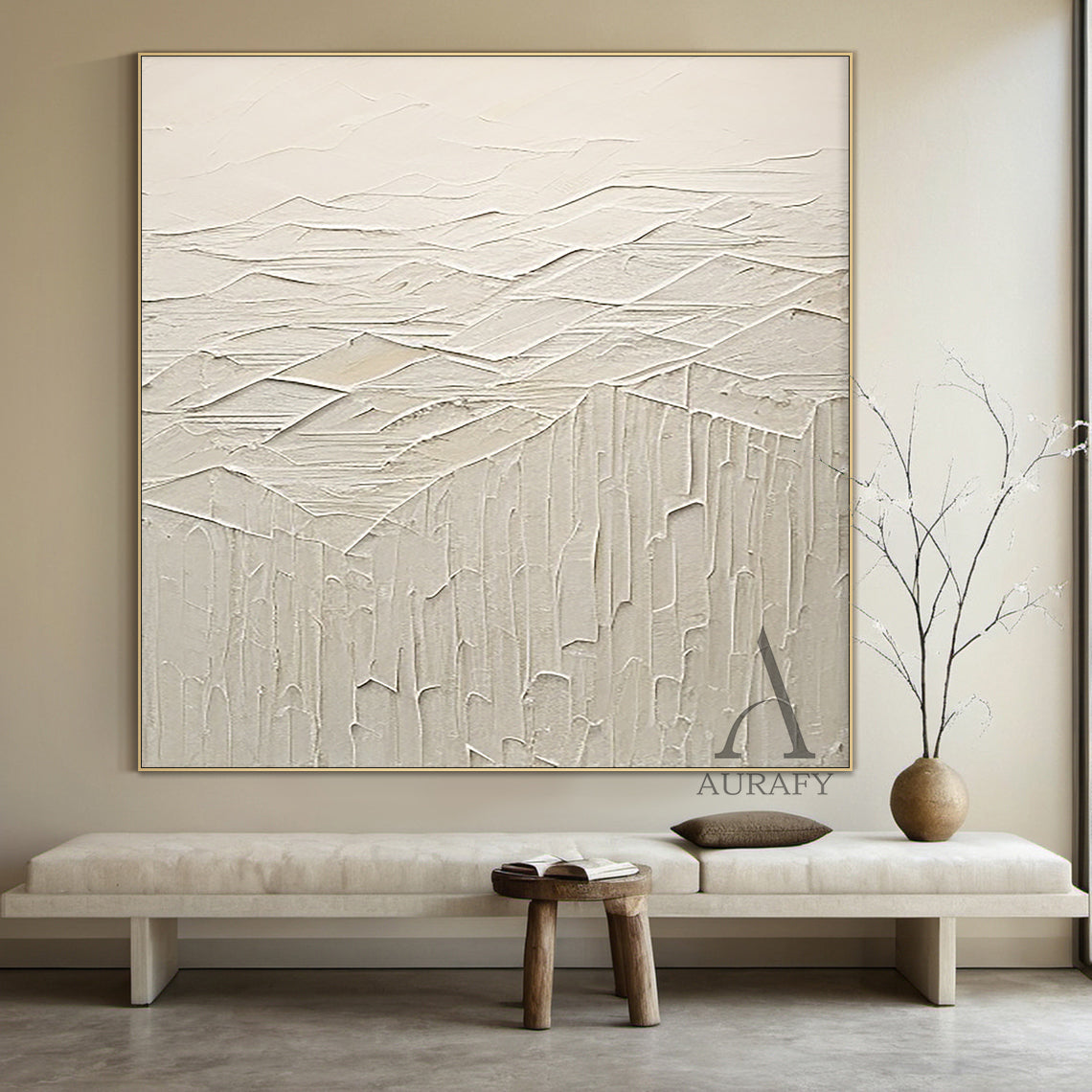 Beige Abstract Art Thick Impasto High-Relief Tactile Sculpted Minimalist Luxe AurafyArt Wall Decor AURA501
