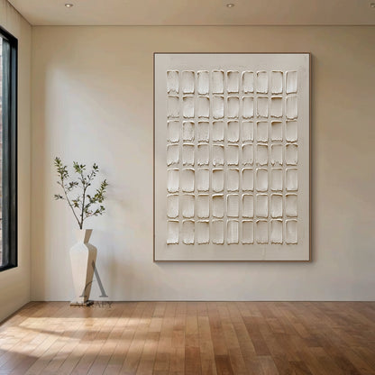 Beige Abstract Art High-Relief Plaster Tactile Grid Hand-Applied Irregular Edges Modern Organic AURA604