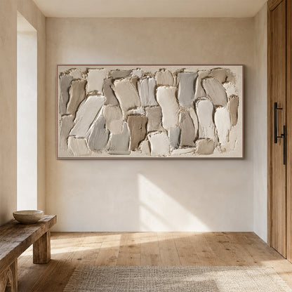 3D Textured Plaster Painting Japandi Wabi-Sabi Beige Brown Tactile Minimalist Luxe Sculpted Canvas Wall Art AURA754