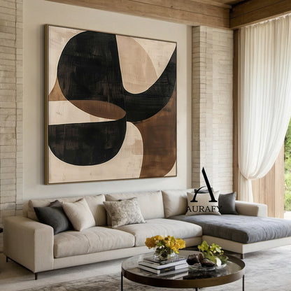 Wabi Sabi Beige Brown Hand-Painted Art Organic Curves Brushstroke Texture Tactile Wall Decor AURA575