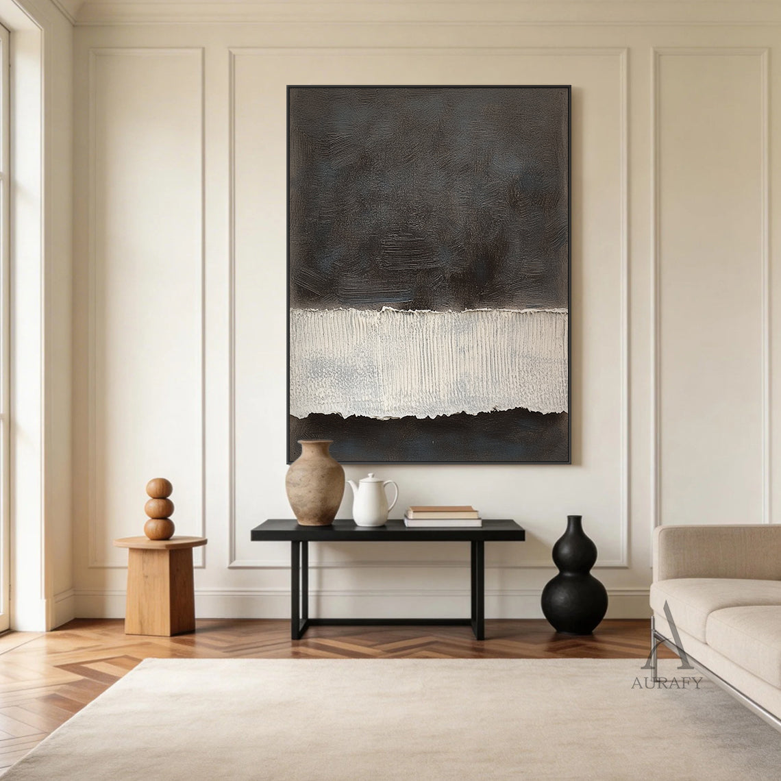Abstract Black Beige Wall Art for Modern Home Decor AURA277