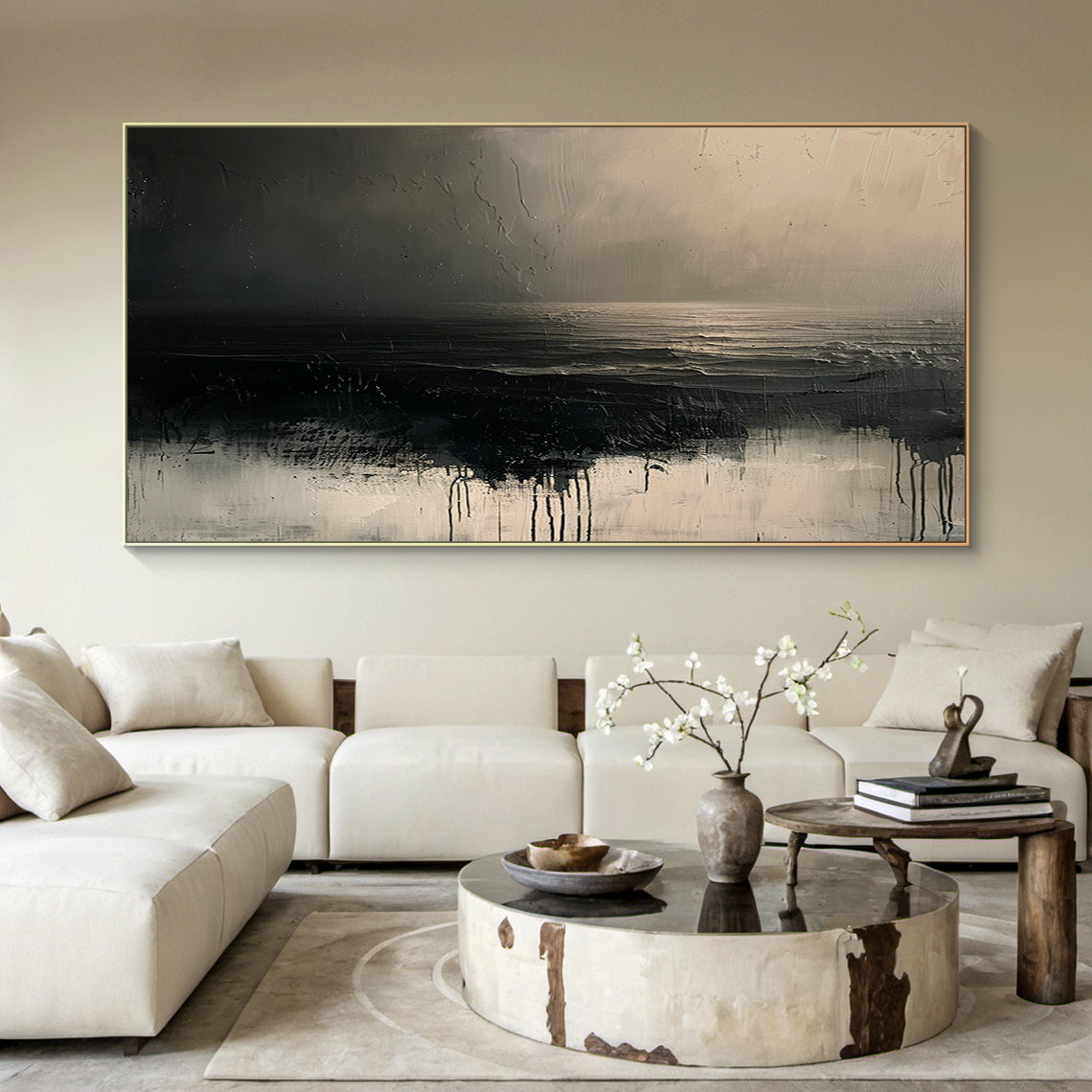 Silent Horizon-Black Abstract Field-AURA141