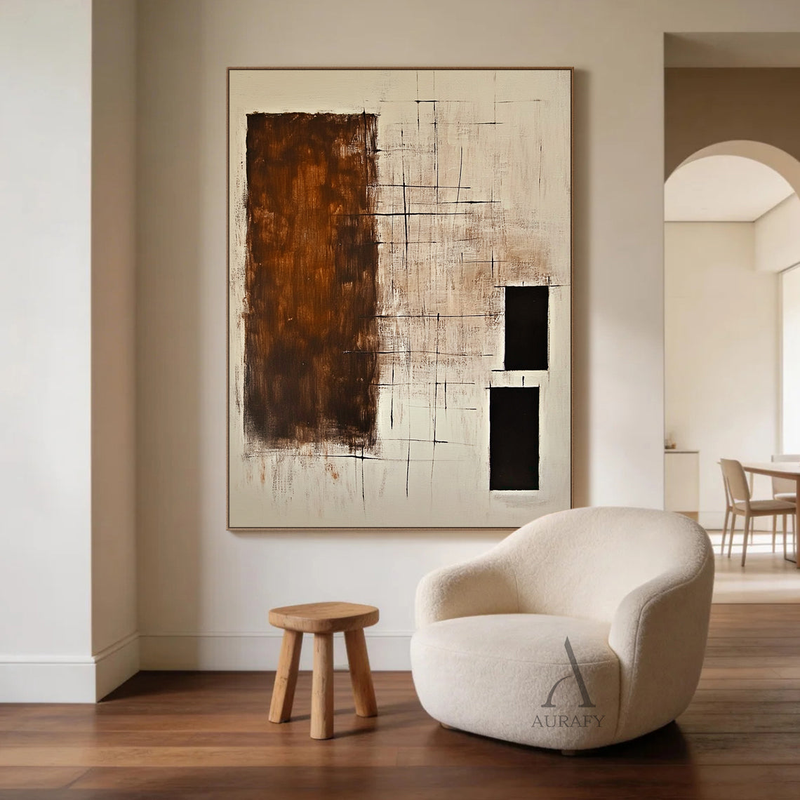 Abstract Beige Brown Wall Art for Home Living Room Decor AURA303
