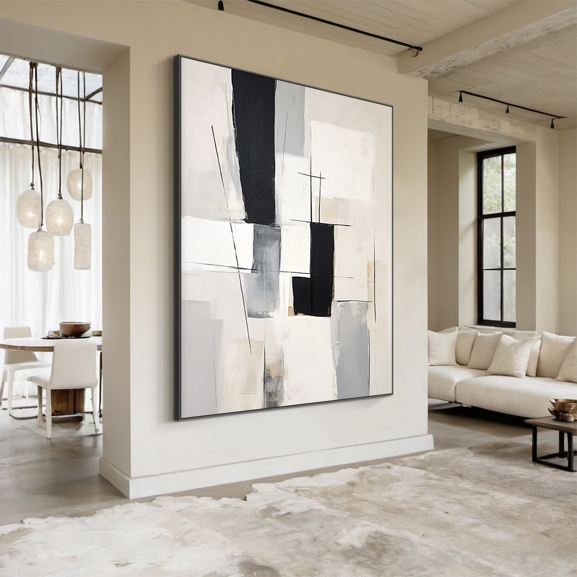 Geometric Lines Monochrome Minimalist Abstract Wall Art  – AURA052(Vertical)