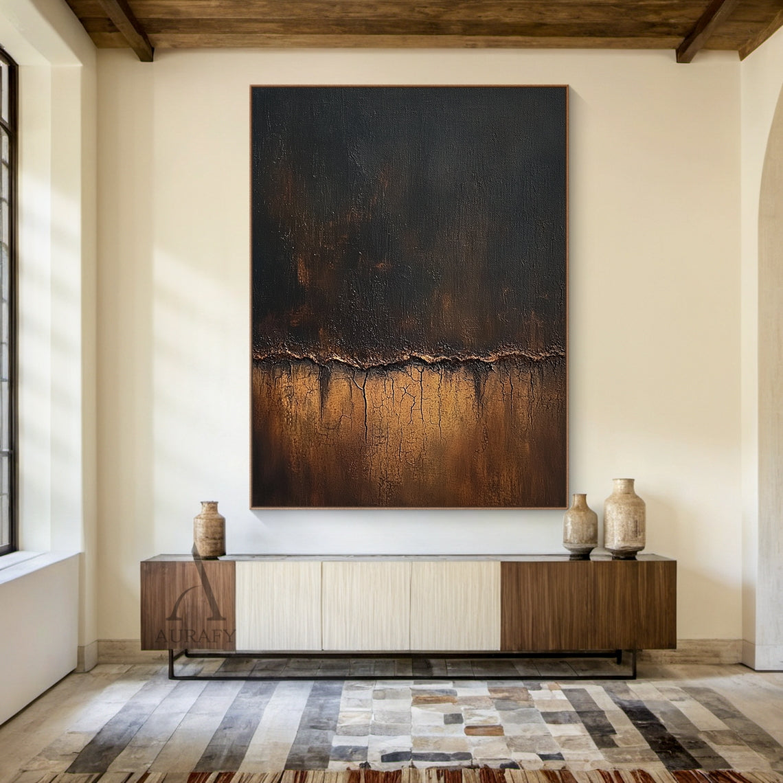 Neutral Beige & Brown Geometric Abstract Wall Art | Wabi Sabi Japandi Textured Canvas | AURA804
