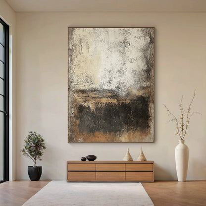 Wabi Sabi Abstract Art Beige Black Distressed Tactile Plaster-like Organic Wall Decor AURA591