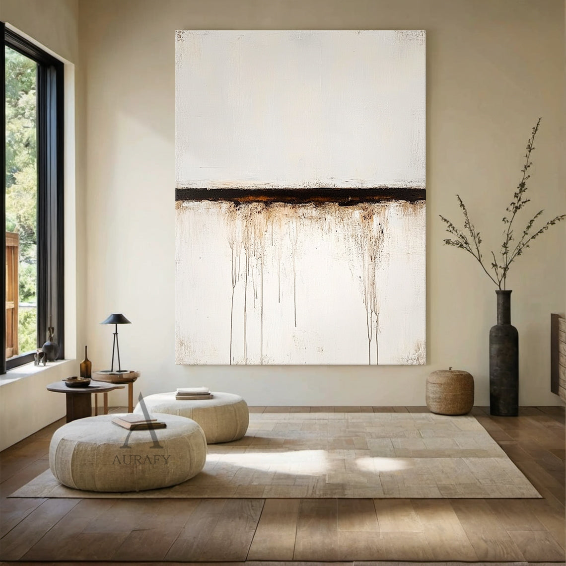 White Drip Line Minimalist Wall Art - AURA696