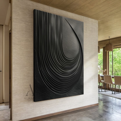 Minimalist Black Wall Art High-Relief Layered Curves Tactile Surface Modern Minimalist Piece AURA428