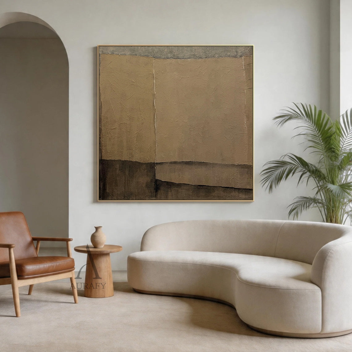Wabi Sabi Plaster Textured Abstract Art Japandi Beige Brown Tactile Sculpted Canvas Minimalist Wall Painting AURA739