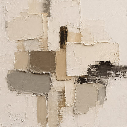 Plaster Textured Abstract Beige Brown Minimalist Japandi Sculpted Knife Stroke Neutral Wall Artwork AURA751