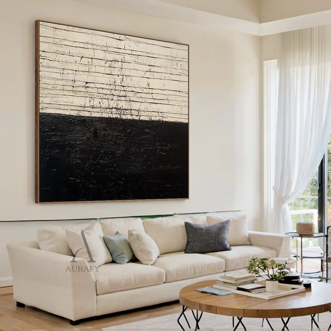 Beige & Black Distressed Textured Abstract Wall Art - AURA814