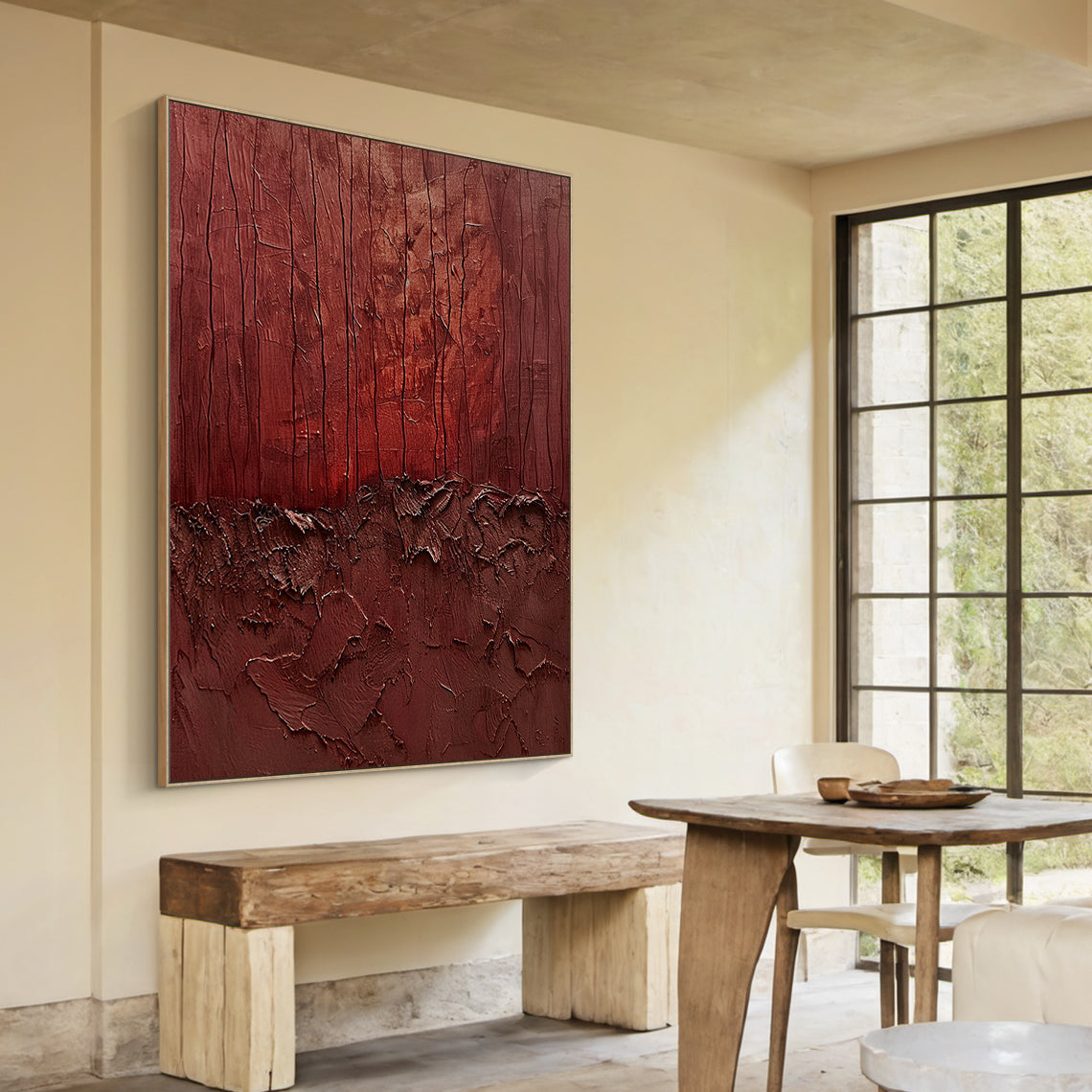 Wabi-Sabi Ember Strata wall art – Oxide Red & Burnt Umber – AURA029(Vertical)