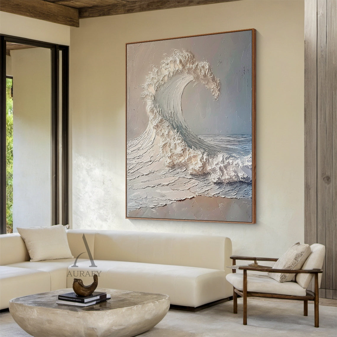 Textured White Curling Wave Wall Art - AURA678
