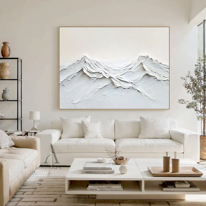 Beige Abstract Landscape Canvas Impasto Tactile Surface Sculpted Mountain Minimalist Modern Organic AURA458