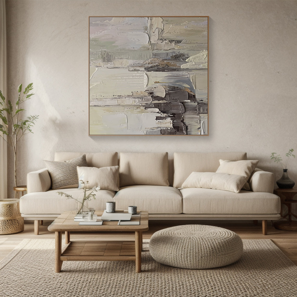 Neutral Textured Gray Abstract Wall Art for Modern Living Room - AURA178