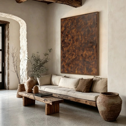 Burnished Earth, Brown Weathered Texture Abstract Painting AURA870